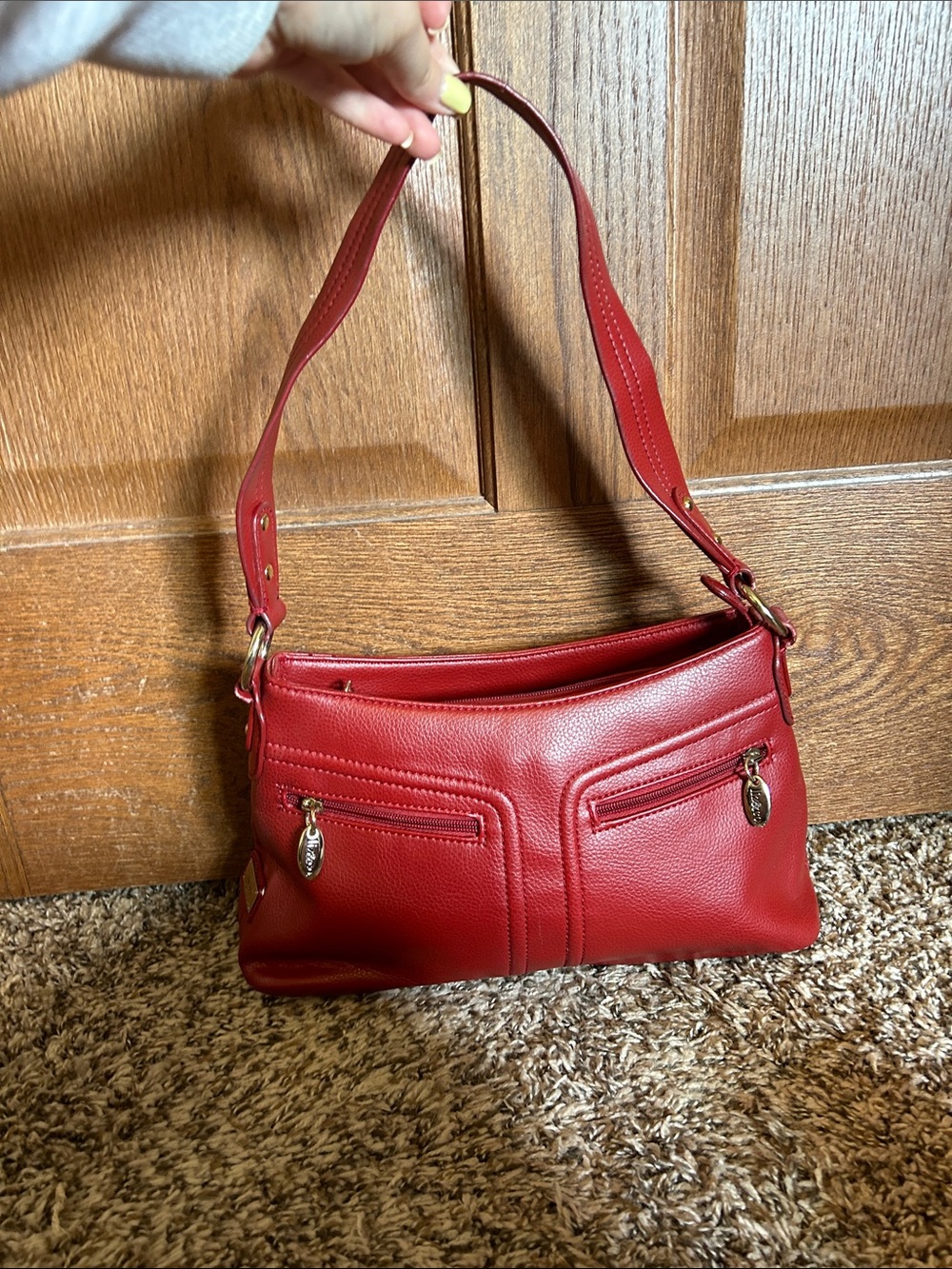 90s Y2K Vintage Liz & Co Red Faux Leather Shoulder Bag Purse Handbag